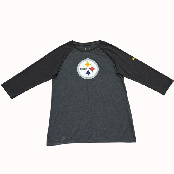 Nike Steelers NFL Team Tee Raglan Sleeve Shirt Size M Mens Black Gray - Picture 3 of 11